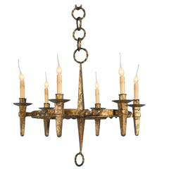 Antique Danish Gilded Wrought Iron Chandelier, circa 1910