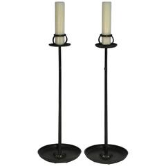 Meiji Period Bronze Candle Stands, Pair 