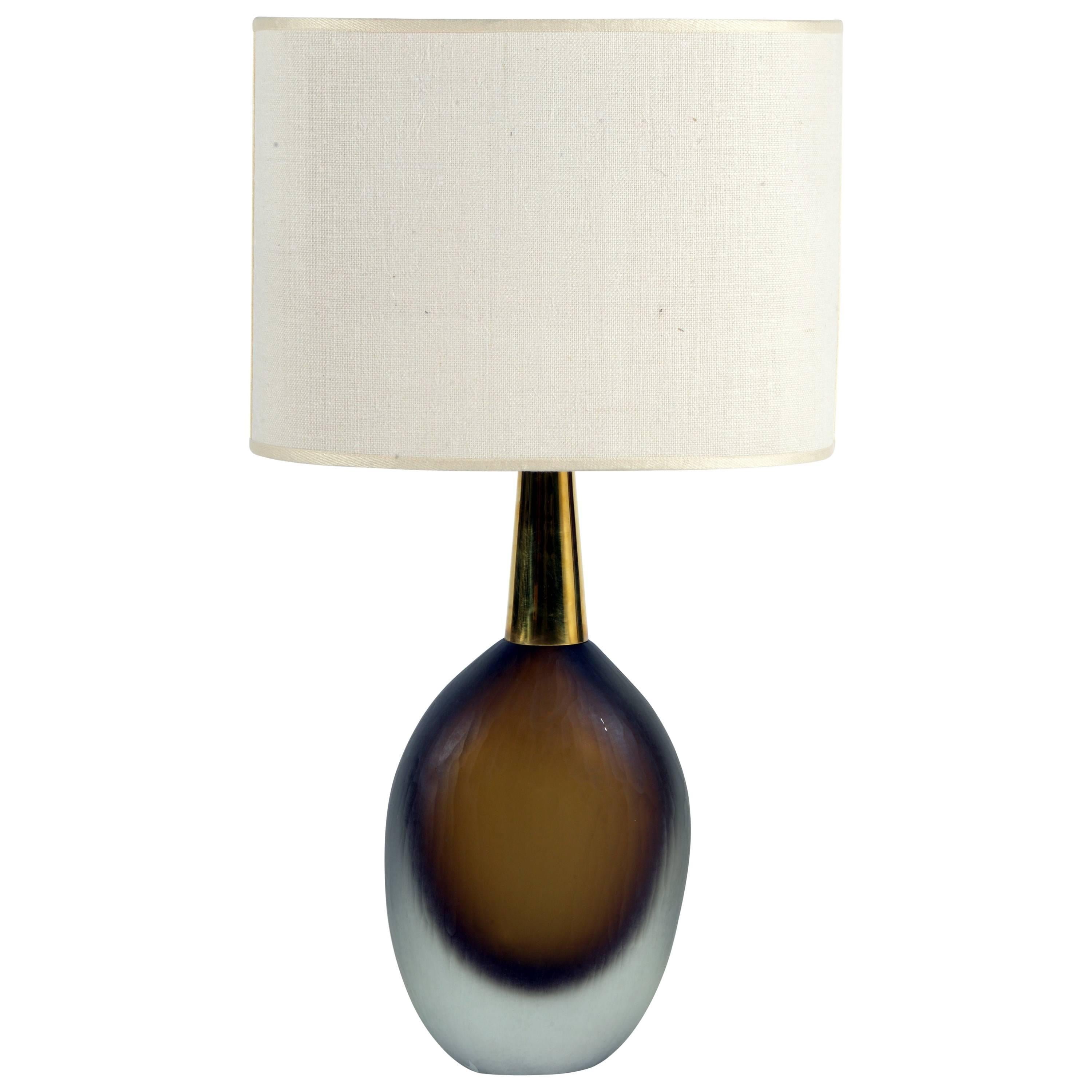 Table Lamp Signed by Seguso Vetri d'Arte in "Sommerso" Murano Glass, 1950s