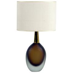 Table Lamp Signed by Seguso Vetri d'Arte in "Sommerso" Murano Glass, 1950s