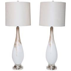 Pair of Mid-Century Modern Italian Murano Copper/White Glass Teardrop Lamps