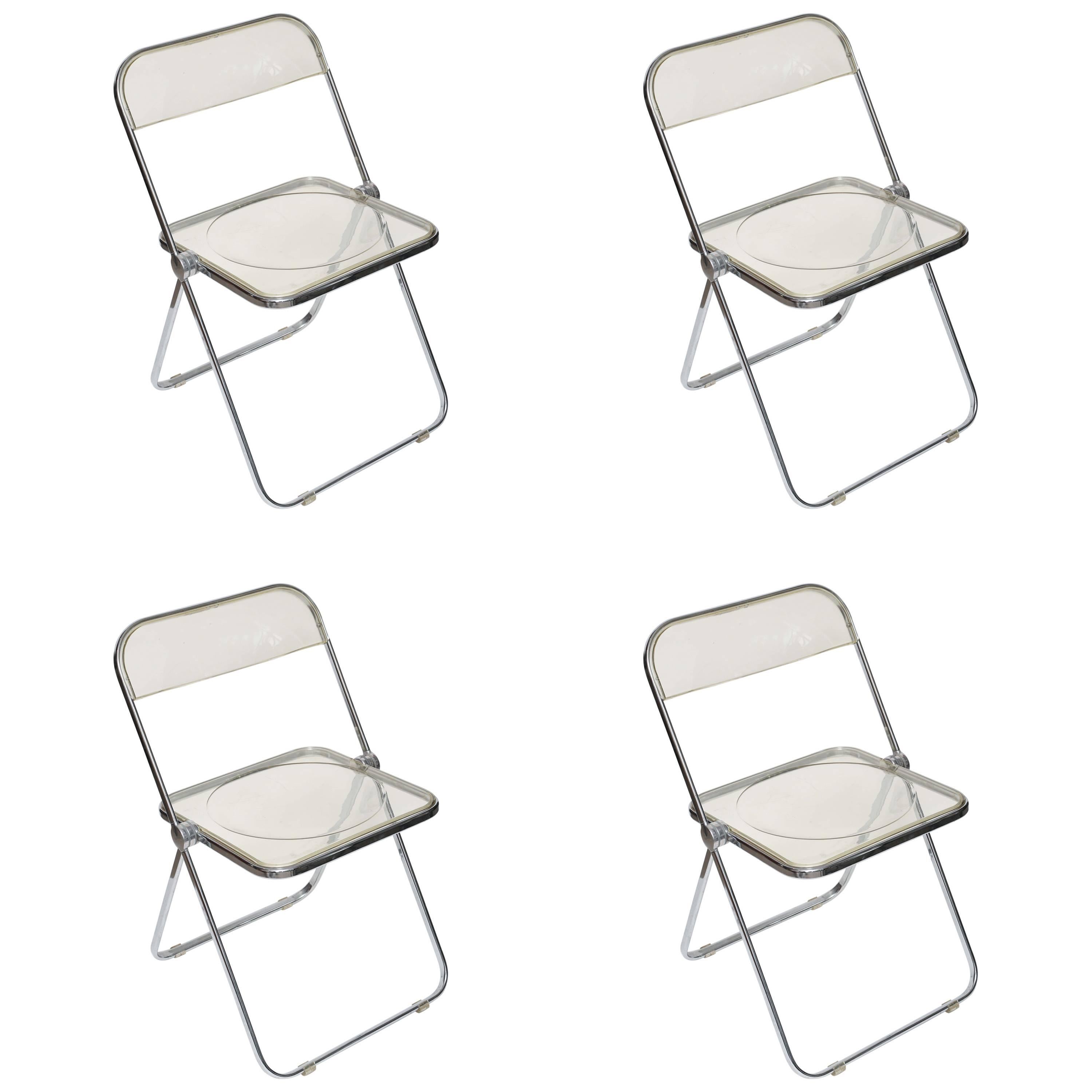 Four-MCM Italian Castelli Giancarlo Piretti Acrylic Folding Plia Chairs