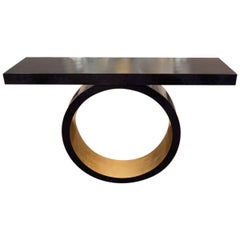 Custom Black Parchment Circle Console with Gold Leaf Interior