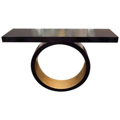 Custom Black Parchment Circle Console with Gold Leaf Interior 4