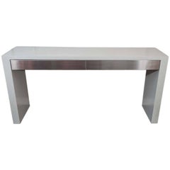Custom Gray Stained Console with Brushed Stainless Steel Drawers