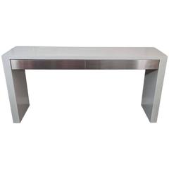 Custom Gray Stained Console with Brushed Stainless Steel Drawers 9