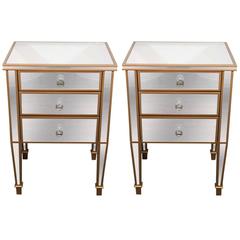 Pair of Custom Gold Trim, Mirrored Commodes 9