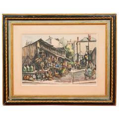 André Duculty Watercolor, View of the Clignancourt Flea Market