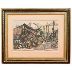 André Duculty Watercolor, View of the Clignancourt Flea Market