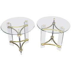 Pair of Round Glass Brass and Lucite End Tables 4