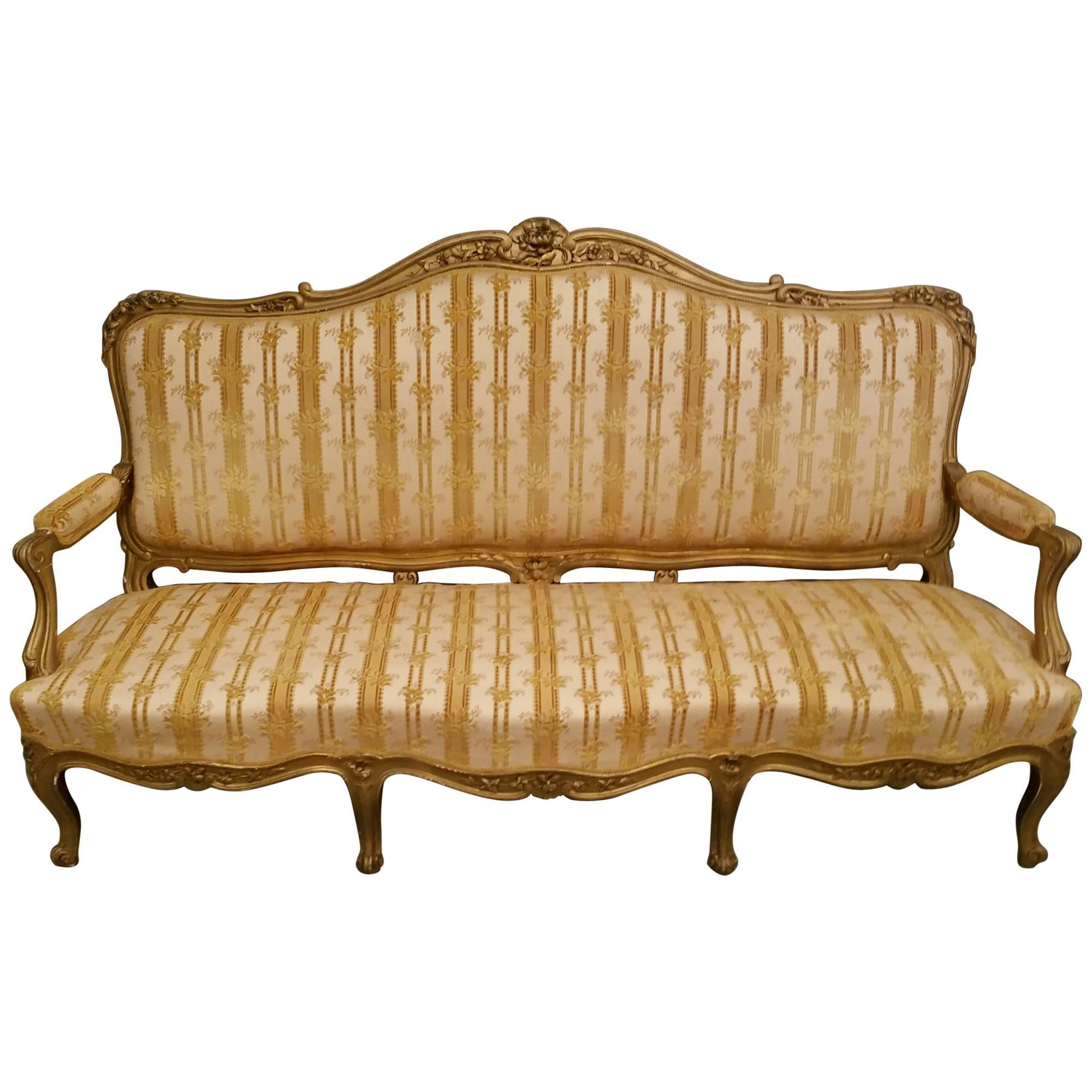 19th Century Louis XV Caved and Gilded Canape For Sale