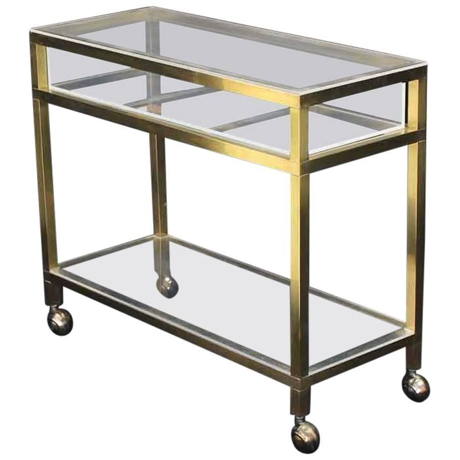 Brass and Lucite Cart Showcase For Sale