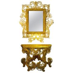 Handmade Console with Mirror in Baroque Style Unique Piece by A Spazzapan, 2010