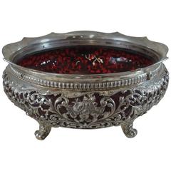 Gorham Sterling Silver Centerpiece Bowl with Ruby Glass Footed Floral Pierced