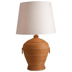 French Mid-Century Woven Wicker Table Lamp 2
