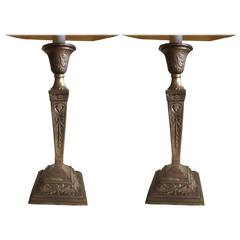 Pair of Italian Neoclassical Silver Lamps