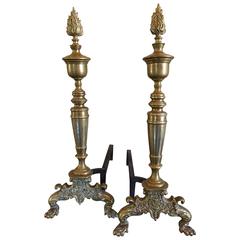 Georgian Style Tall Brass Andirons