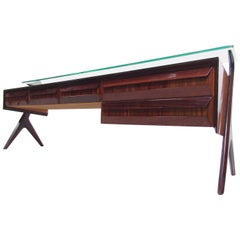 Vintage Italian Modern Glass Top Sideboard in the Style of Paolo Buffa