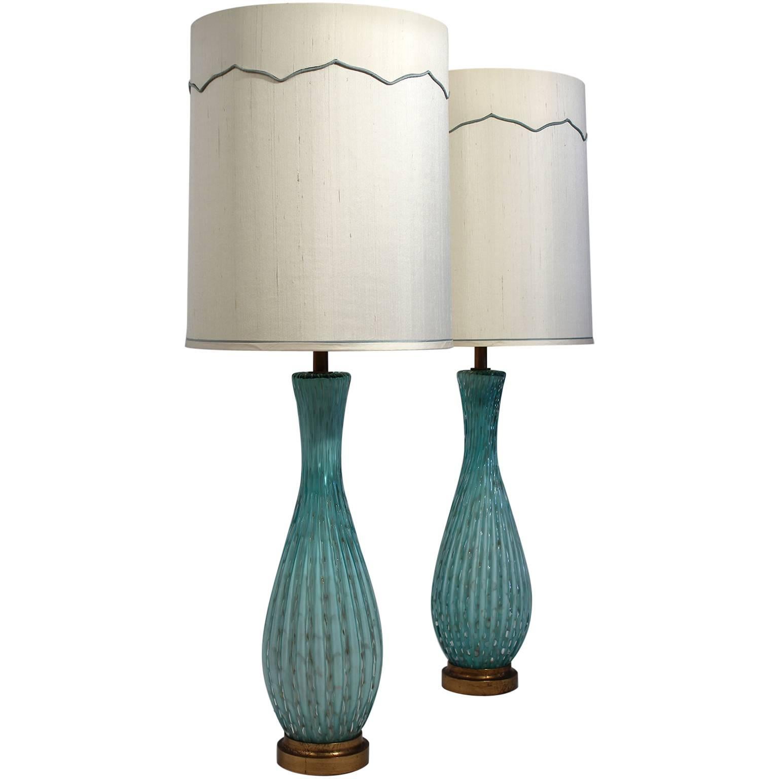 Murano Bullicante Pair of Lamps with Original Shades Alfredo Barbini