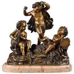 Late 19th Century Musical Cupids in Patinated Bronze and Marble