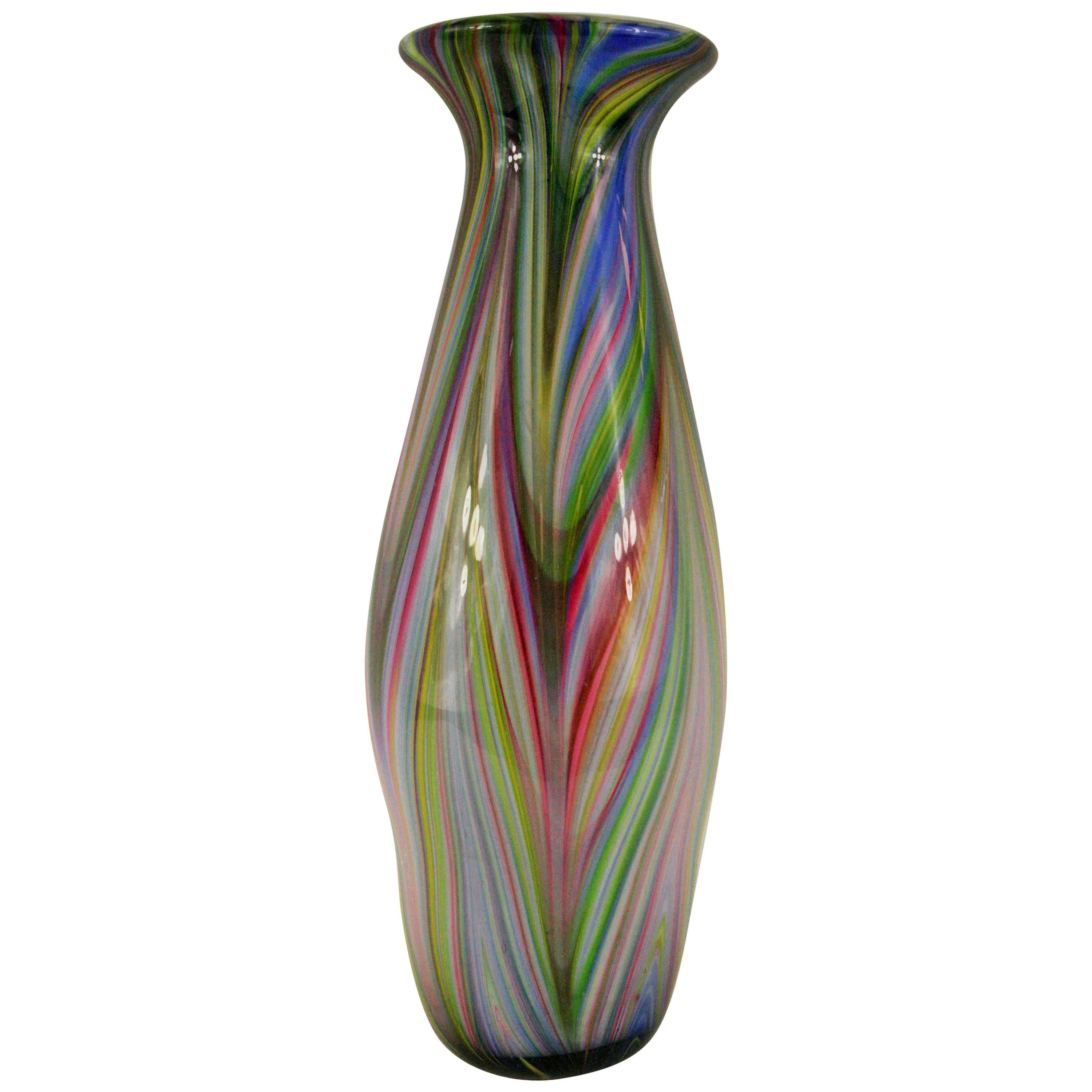 Vintage Green Cased Glass Swirl Vase