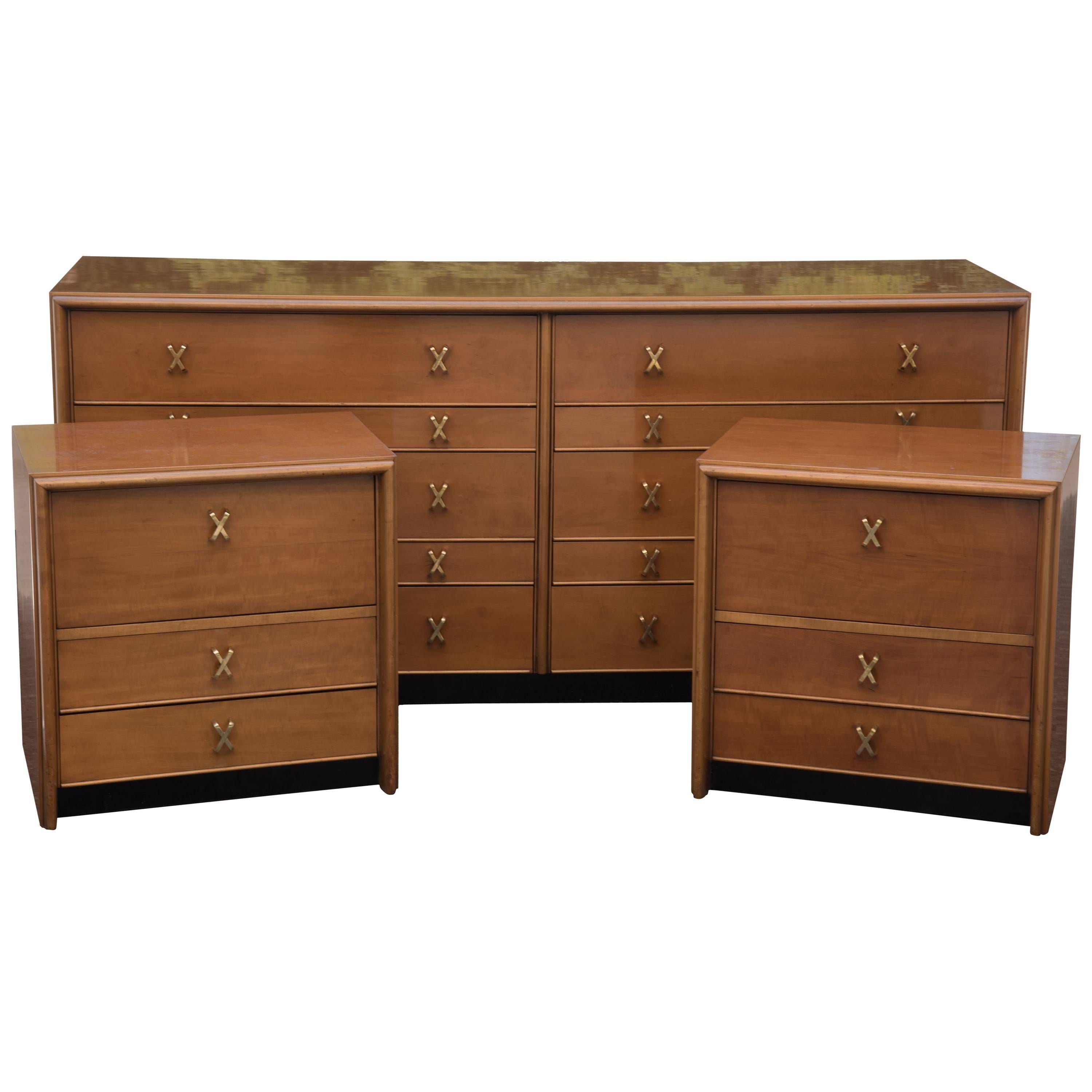 Set of Paul Frankl for John Stuart Nightstands and Chest of Drawers