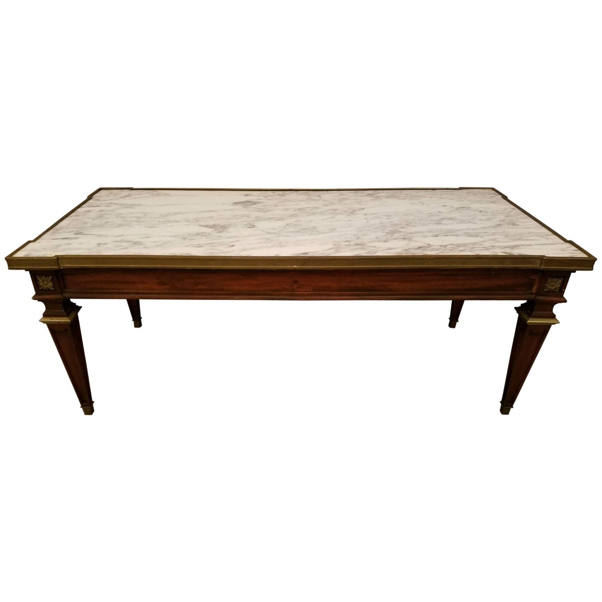 Louis XVI Style Bronze-Mounted Marble-Top Coffee Table For Sale