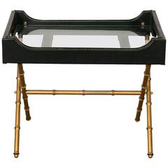 Adnet Faux Leather Tray Table on X-Shaped Base