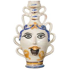 Unusual "Face Vase" Caltagirone, Late 19th Century