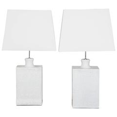Pair of Large White Glazed Ceramic Lamps, by Salvatore Parisi