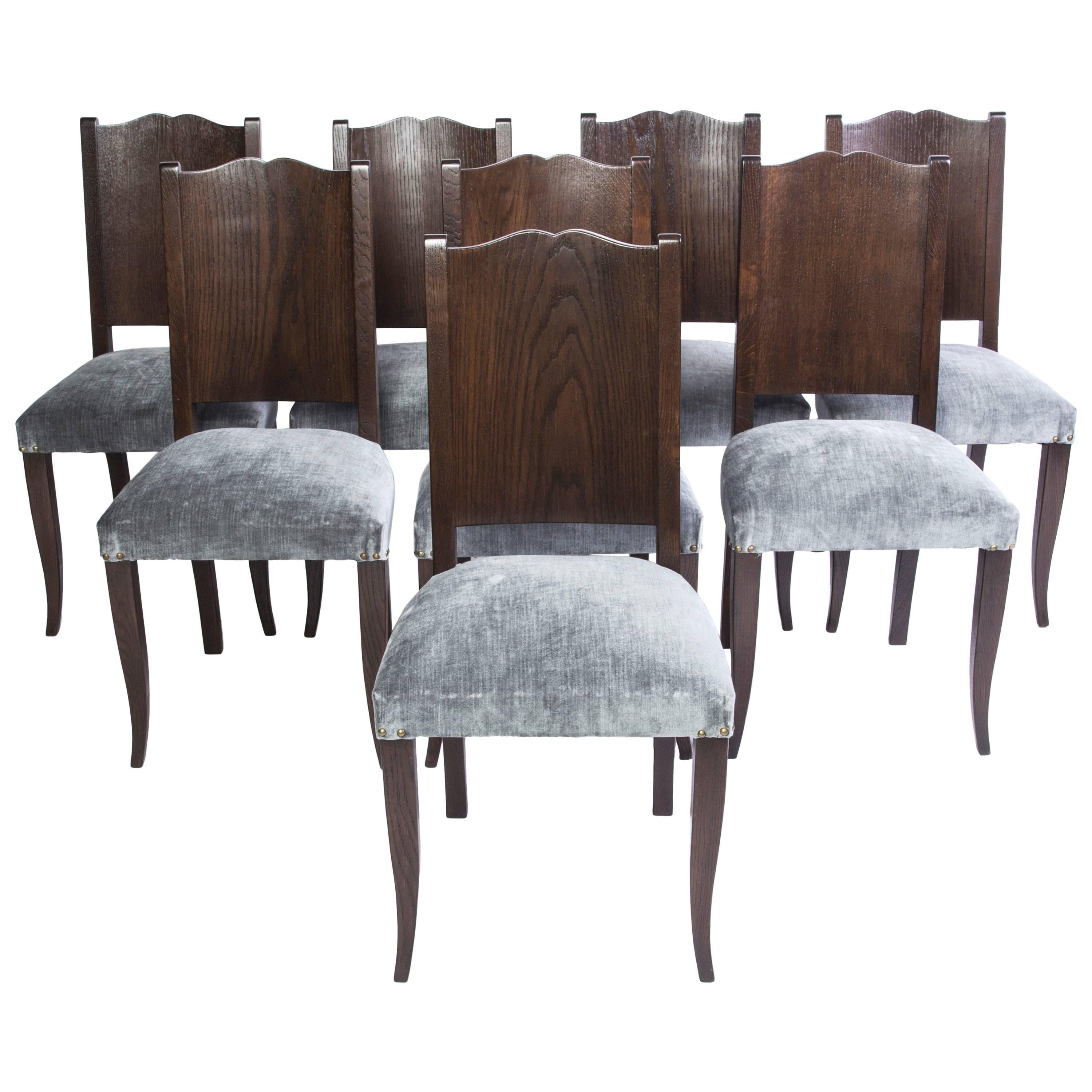 Stunning Set of Eight Art Deco Dining Chairs by Alfred Porteneuve