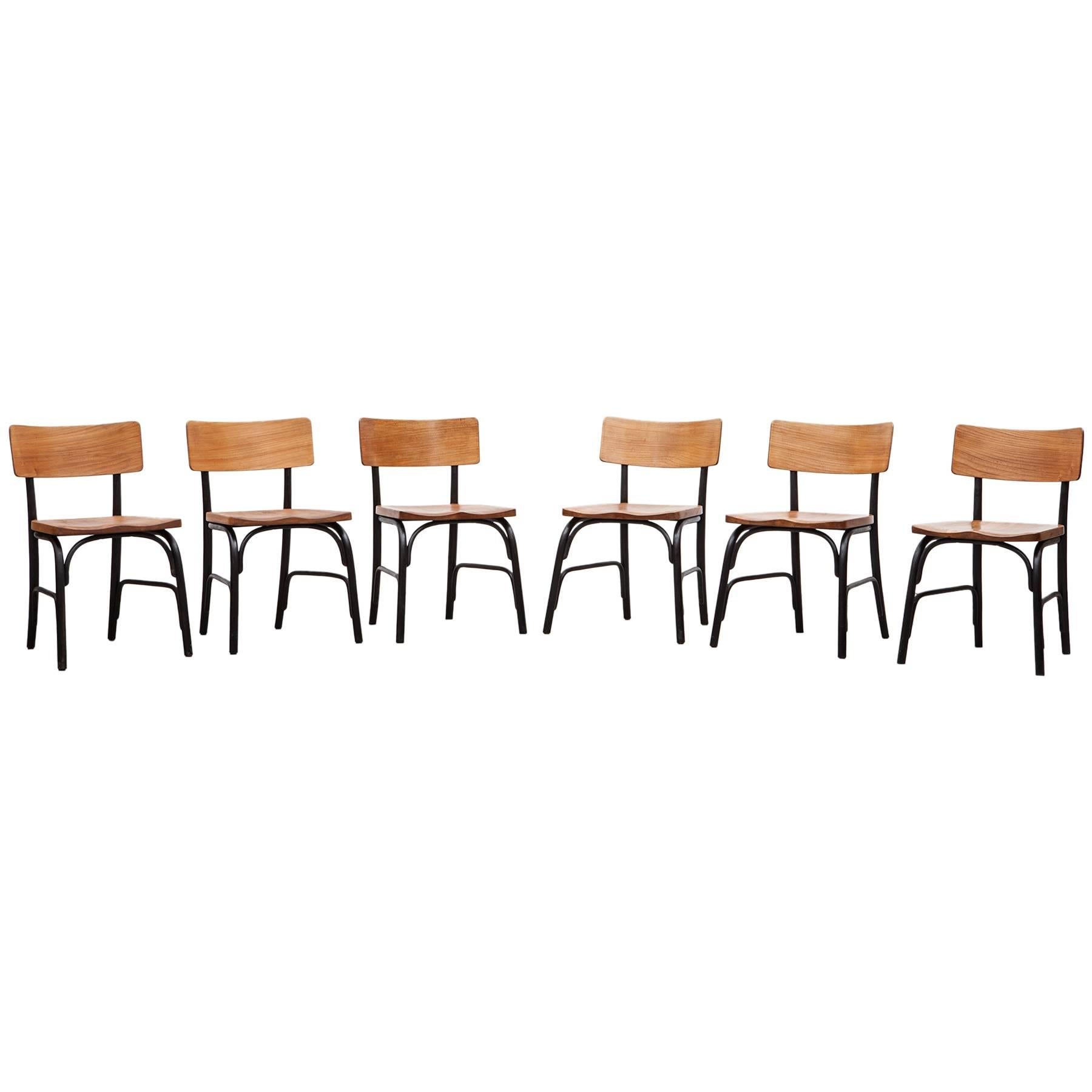 1930s black bentwood, oak Set of six Side Chairs by Fritz Hansen For Sale