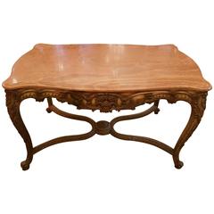 19th Century French Ornately Carved and Painted Onyx Top Center Table
