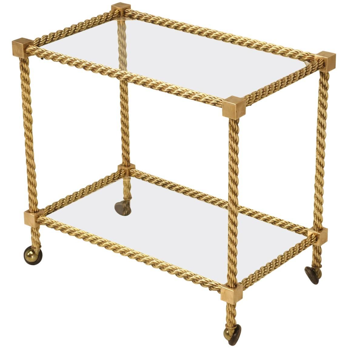 French Mid-Century Modern Brass Bar Cart