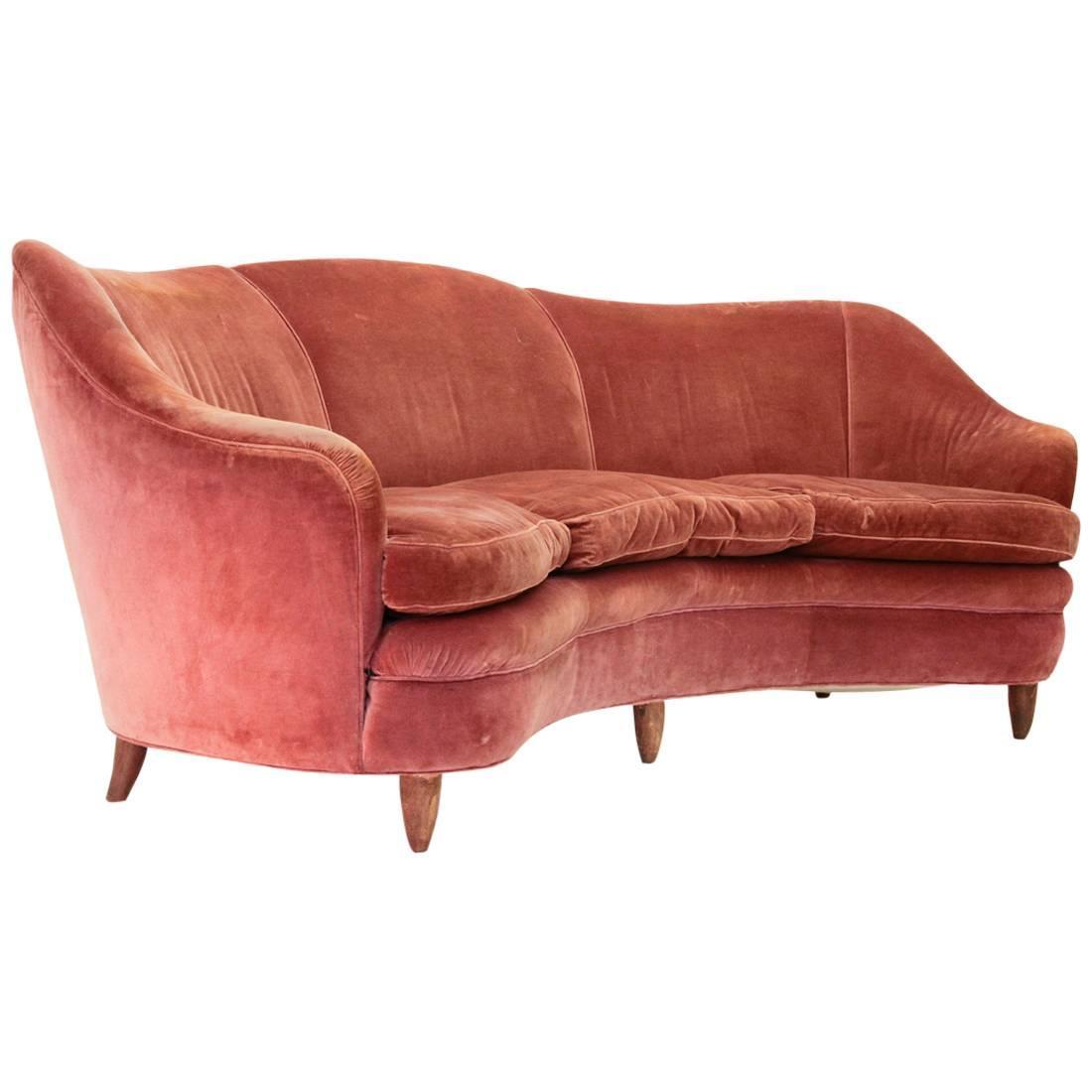 Italian Curved Velvet Sofa, 1950s at 1stdibs