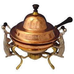 Chafing Dish Joseph Heinrichs Cuivre Bronze Ebène avec Lapins 3-D