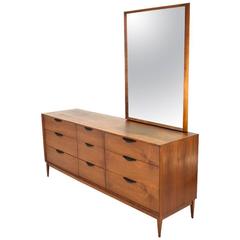 Walnut Nine-Drawer Dresser with Mirror by Dillingham