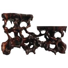 Chinese Republic Period Carved Hardwood Root-Form Double Display Stand