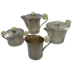 French .950 Sterling Silver Art Deco Tea Set Coffee Sugar Creamer 1
