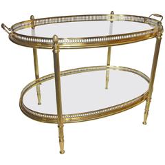 French Brass Oval Two Tier Side Table with Removable Tray