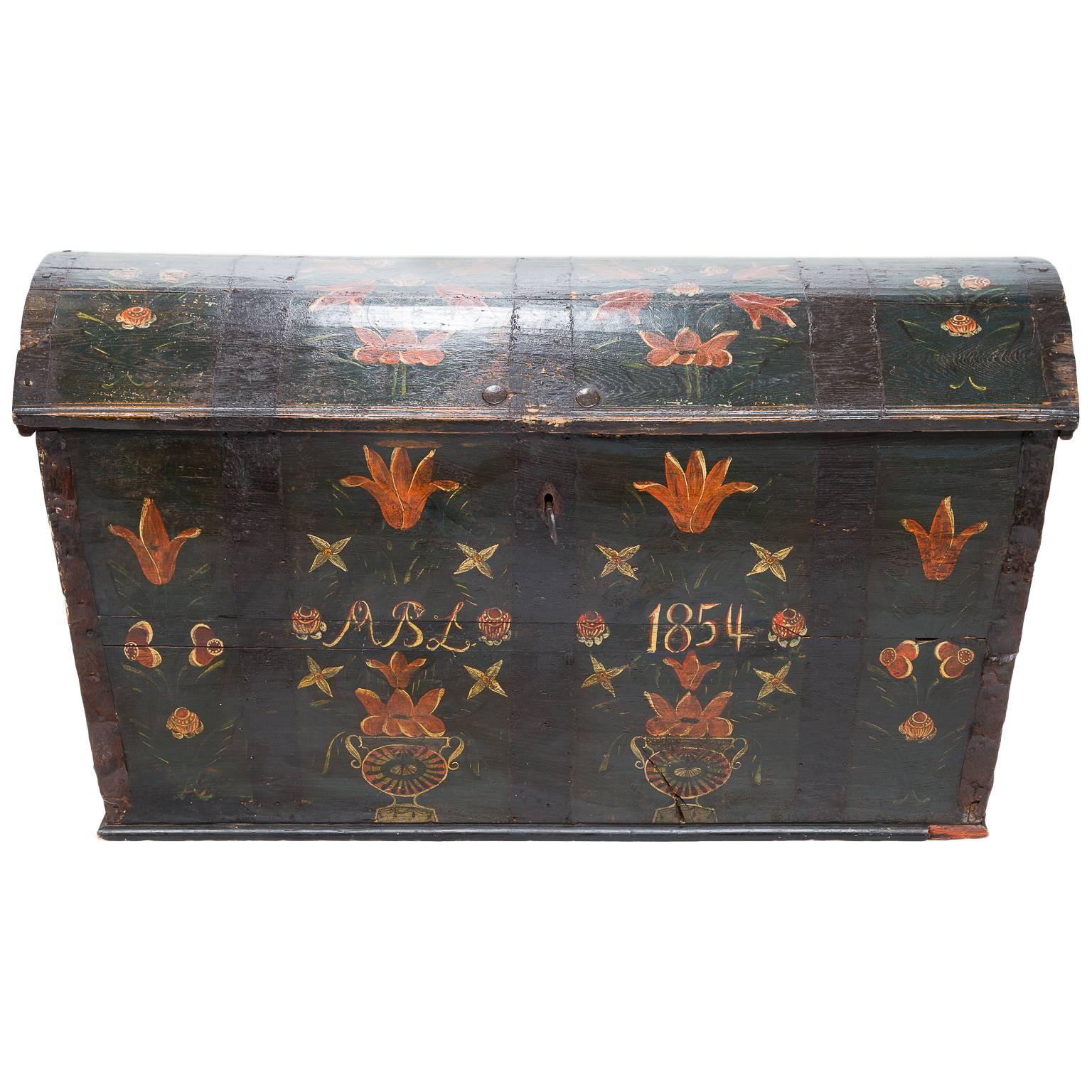 19th Century Swedish Hand-Painted Dome Top Chest