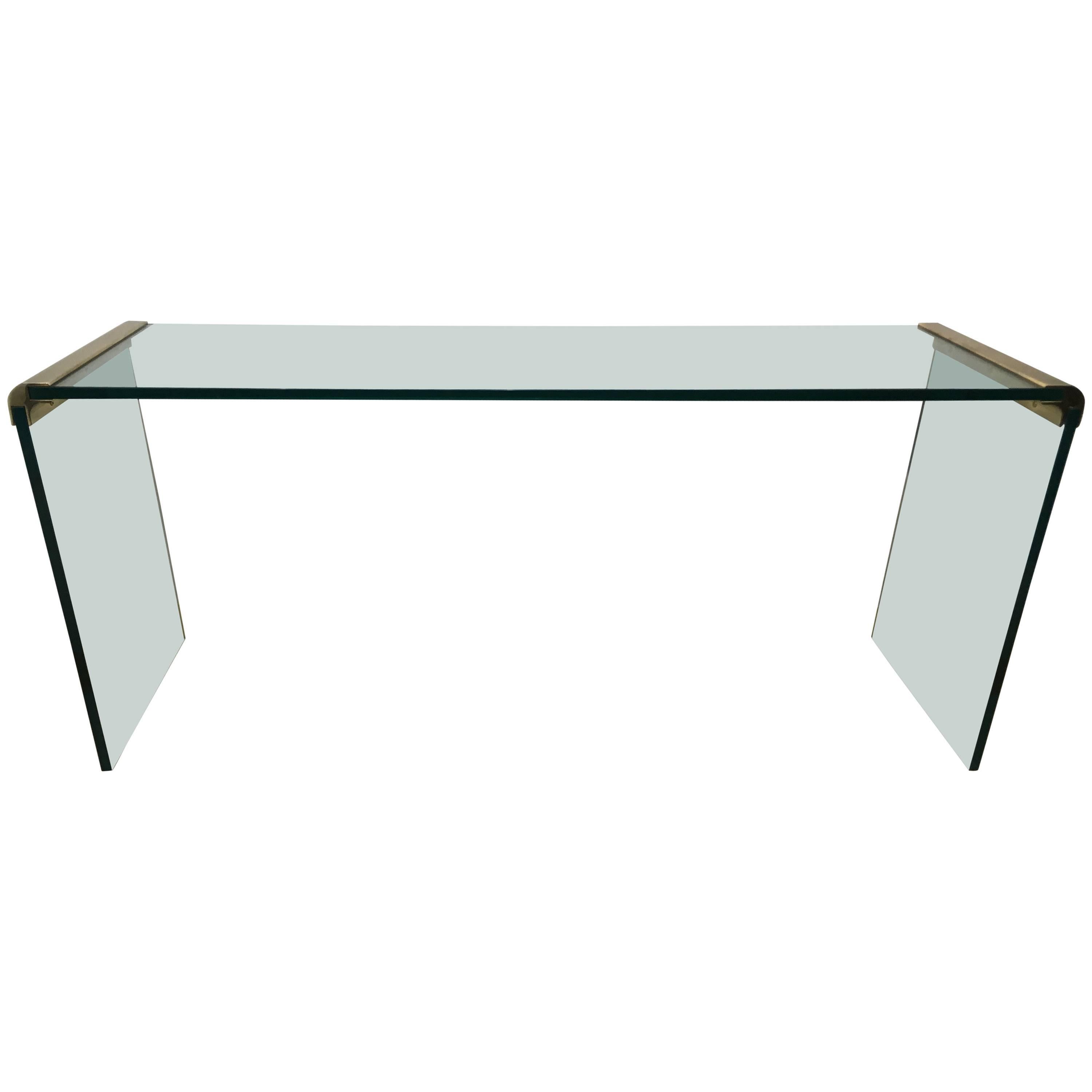 Large Pace Collection Glass and Brass Console Table