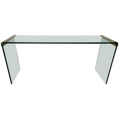 Large Pace Collection Glass and Brass Console Table