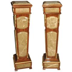 Pair of Empire Style Marble Pedestal Stand Tables