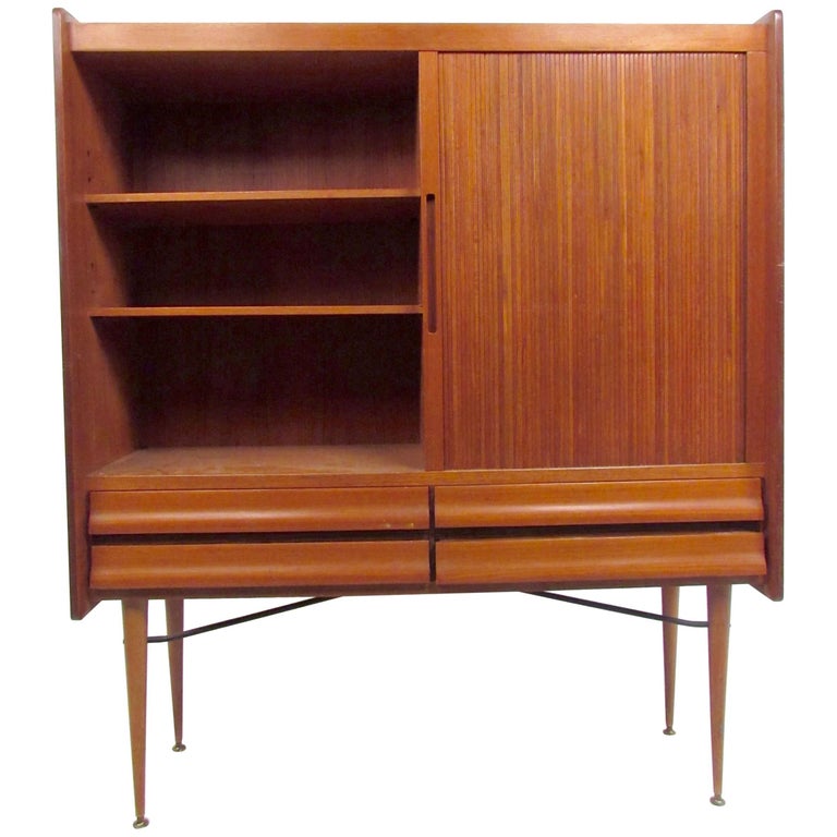 Tall MidCentury Scandinavian Modern Tambour For Sale at 1stDibs