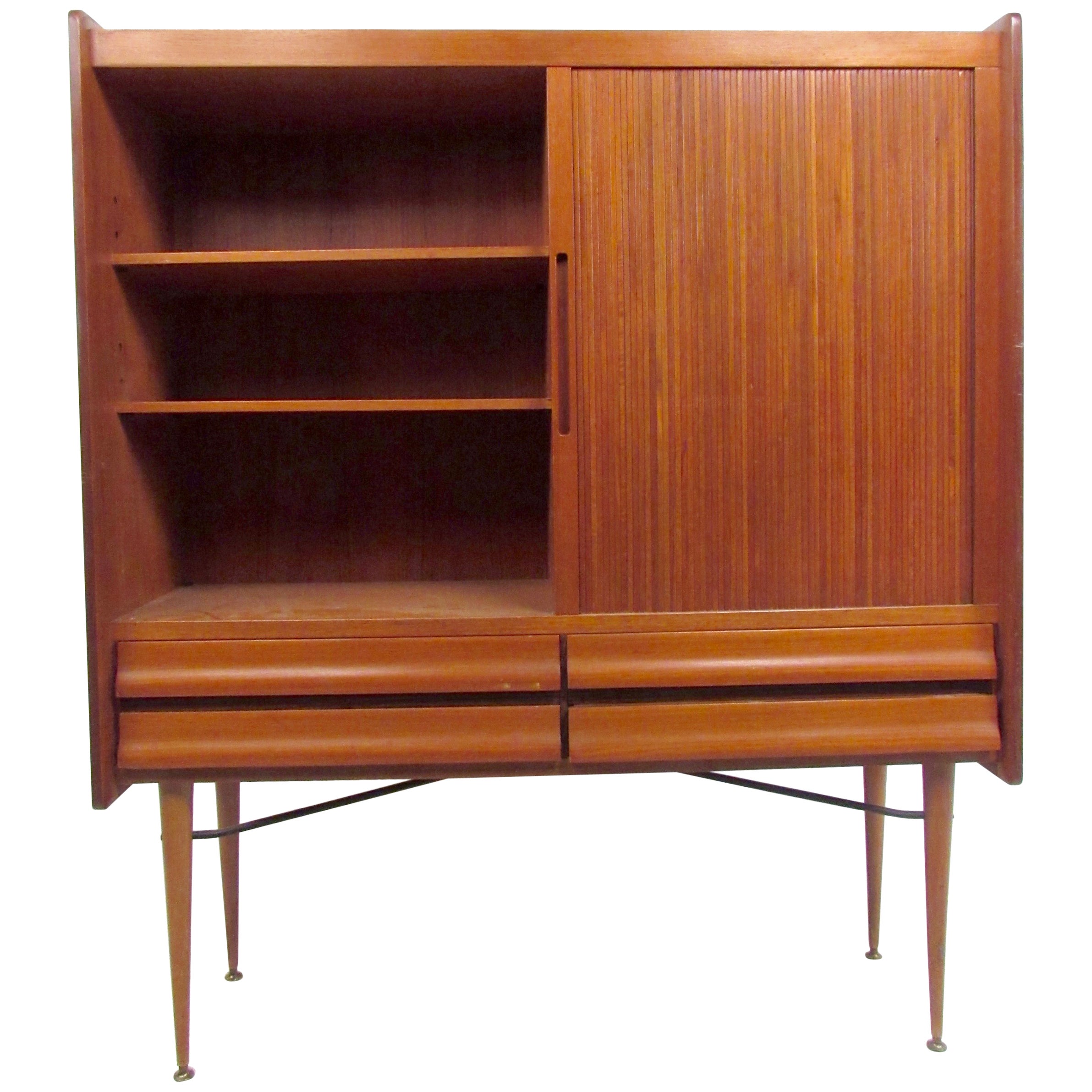 Tall Mid Century Scandinavian Modern Tambour Cabinet For At 1stdibs
