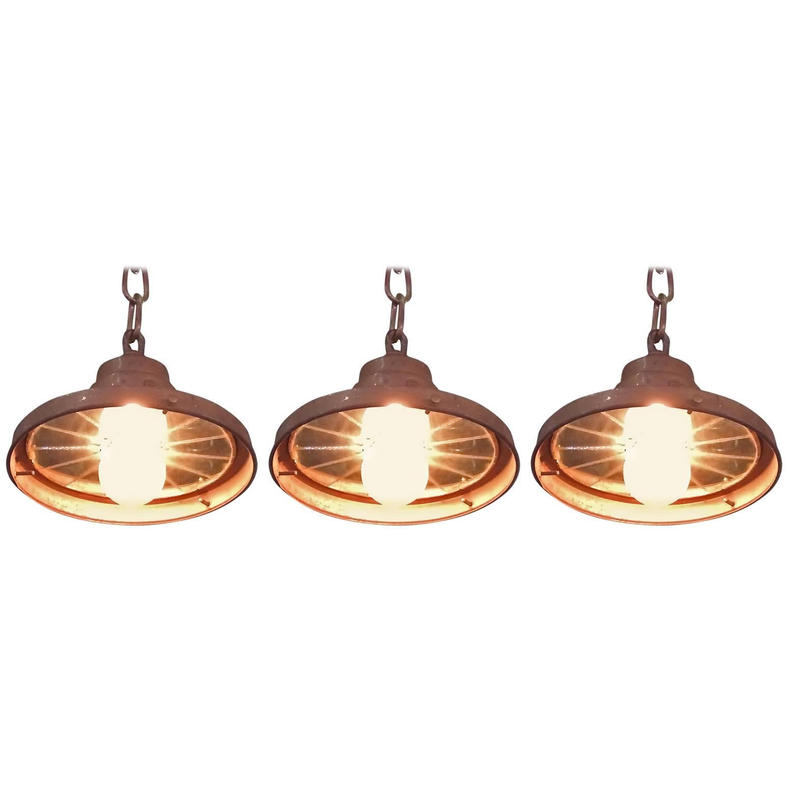 Industrial Brass Faceted Mirror Pendant Lights