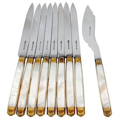 Cardeilhac French Sterling Silver 18-Karat Gold Mother-of-pearl Knife Set