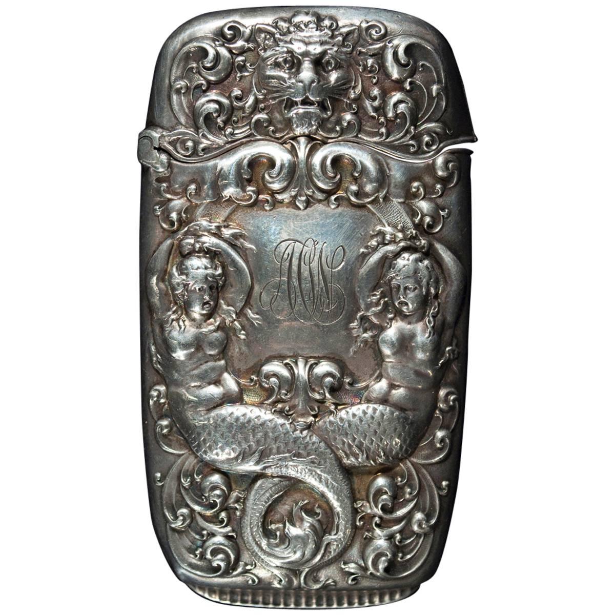 Late 19th Century Sterling Silver Match Safe ‘Vesta��’ with Mermaids