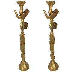 Pair of Gilt Bronze Candlesticks by Pierre Casanove 